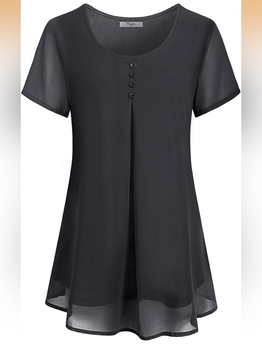 Everyday Black Short Sleeve‎ Tunic with Back Yoke